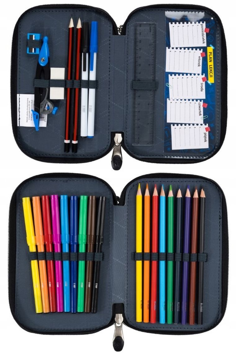 St.Right, piórnik rozkładany, podwójny, z wyposażeniem, Neon Football