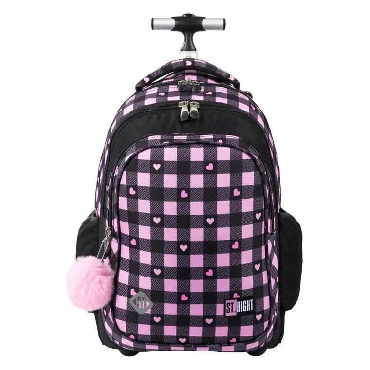 St.Right, plecak szkolny na kółkach, 4-komorowy, Pink Checkered