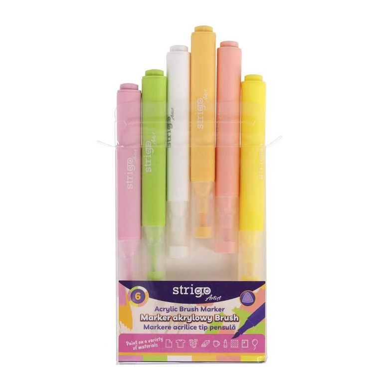 Strigo, marker akrylowy, pędzelkowy, 6 kolorów