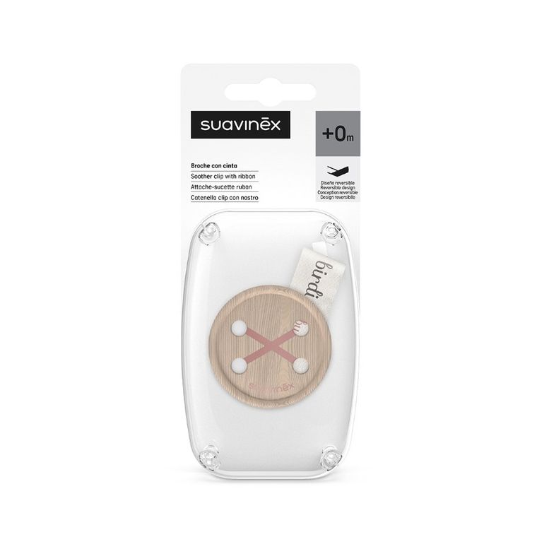 Suavinex, Birdies, klips do smoczka z tasiemką, różowy