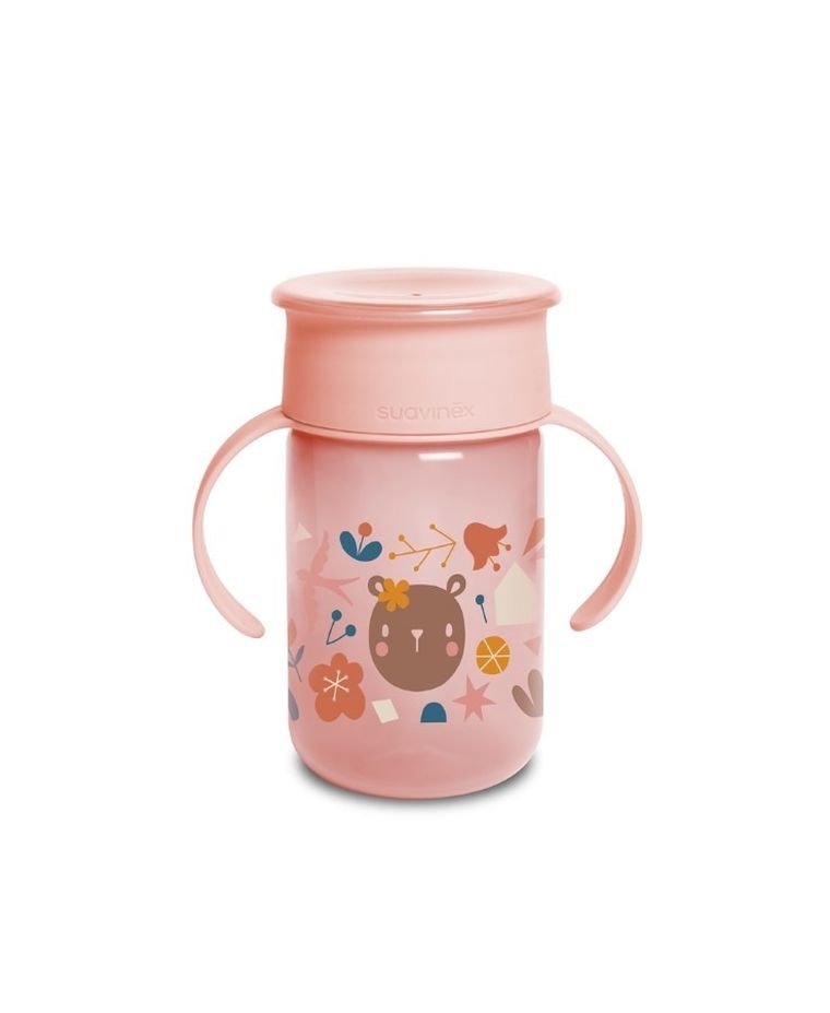 Suavinex, Forest, kubek treningowy, różowy, 360°, 340 ml, 12m+