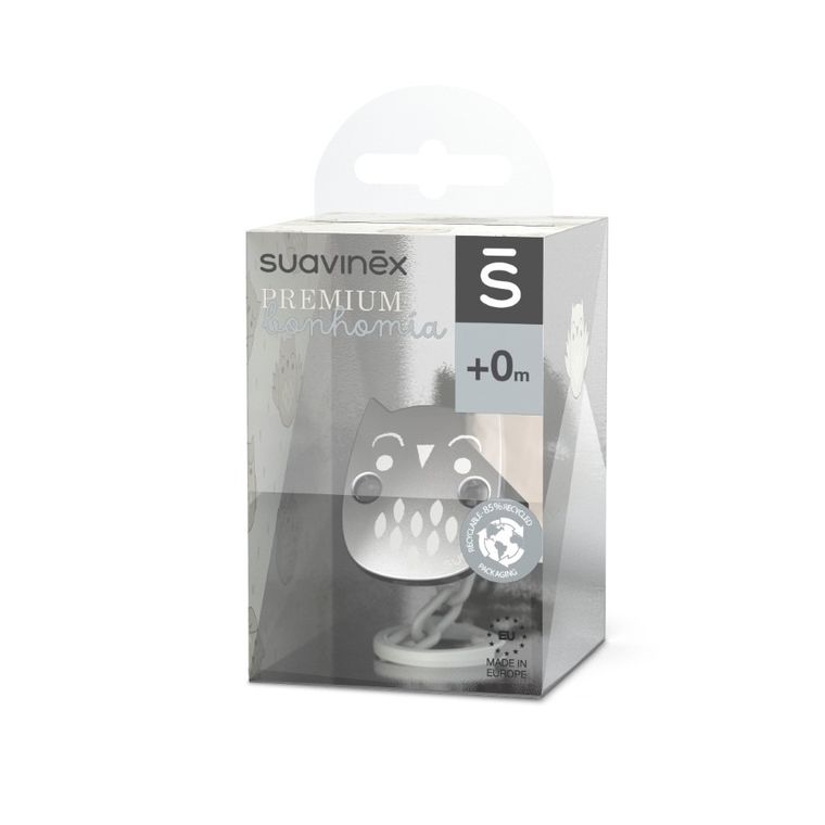 Suavinex, Premium, Bonhomia, Sowa, klips do smoczka, beż