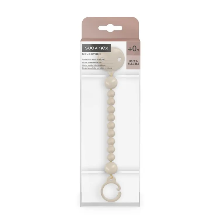 Suavinex, silikonowy klips do smoczka, beżowy
