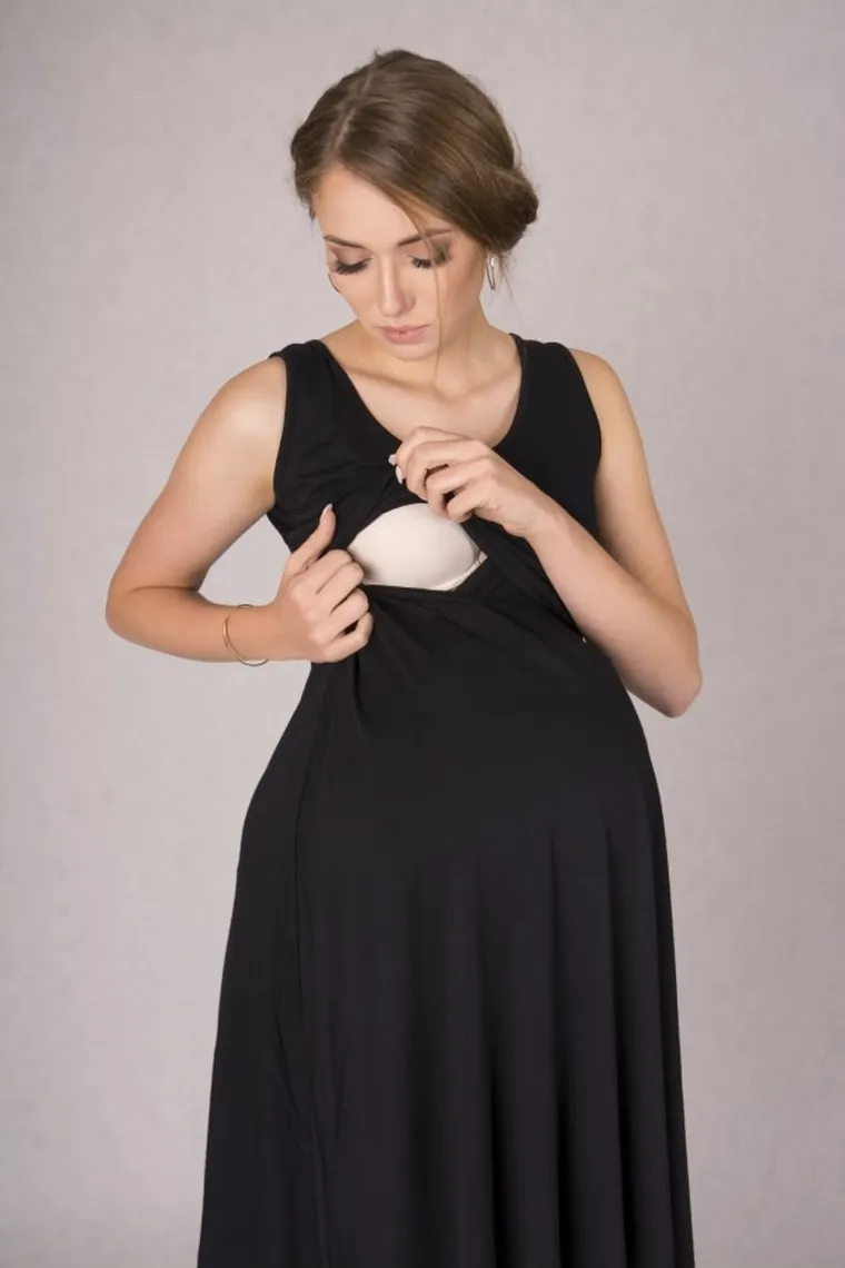 Sukienka damska bez rękawów, ciążowa, czarna, Miracle