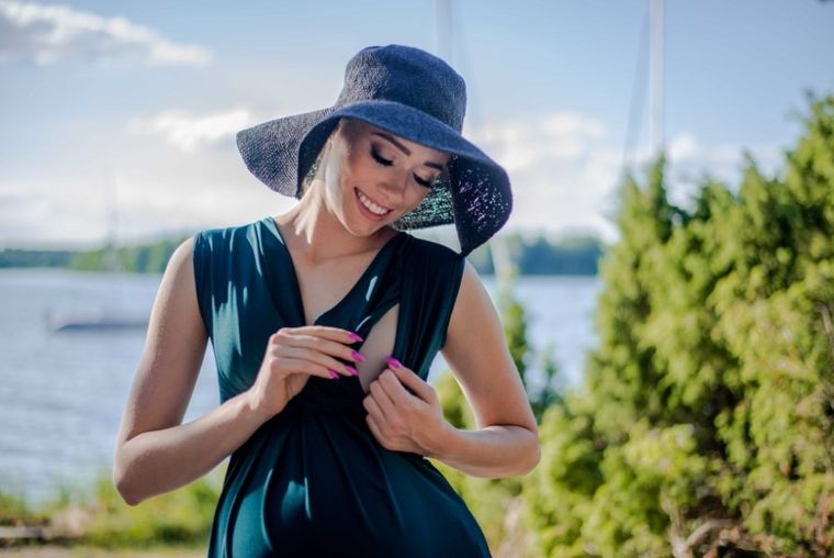 Sukienka damska bez rękawów, do karmienia, zielona, Miracle