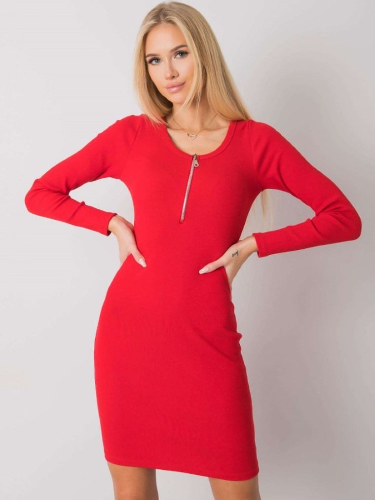 Sukienka damska, prążkowana, czerwona, Rue Paris