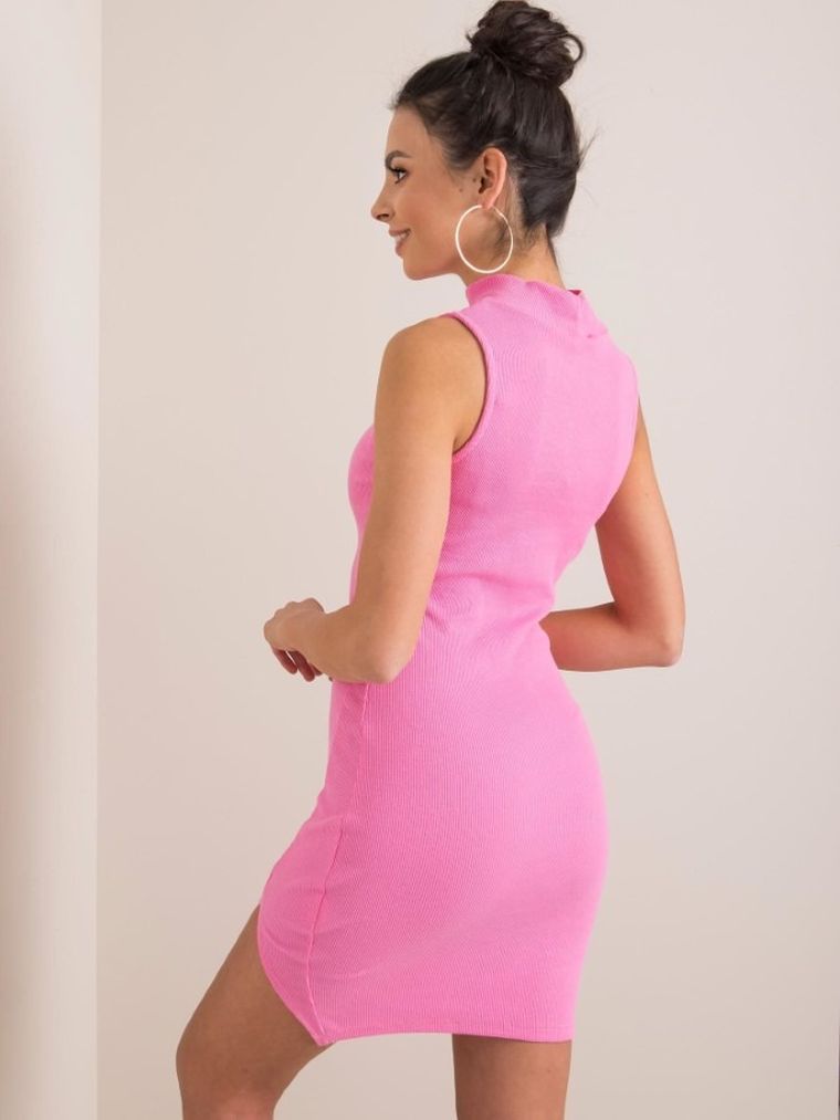 Sukienka damska, prążkowana, różowa, Rue Paris