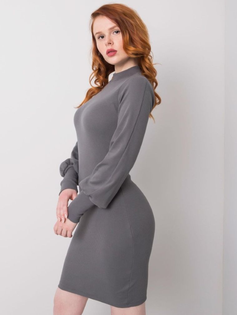 Sukienka damska, prążkowana, szara, Rue Paris