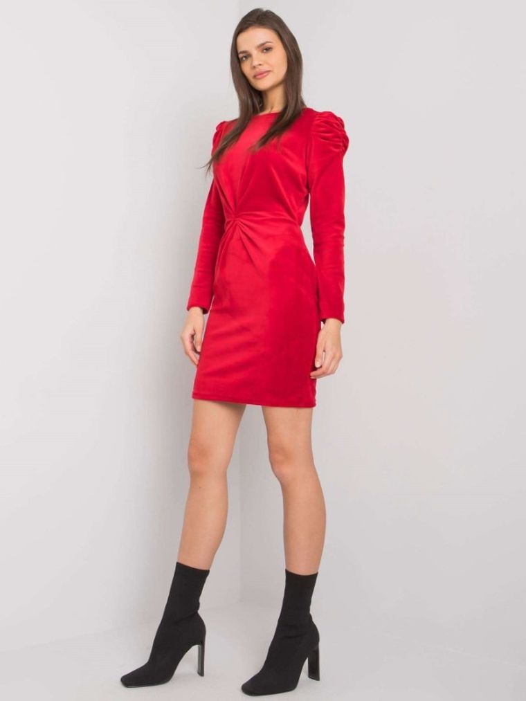 Sukienka damska, welurowa, czerwona, Rue Paris