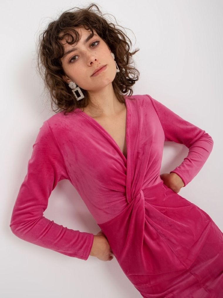 Sukienka damska, welurowa, różowa, Rue Paris