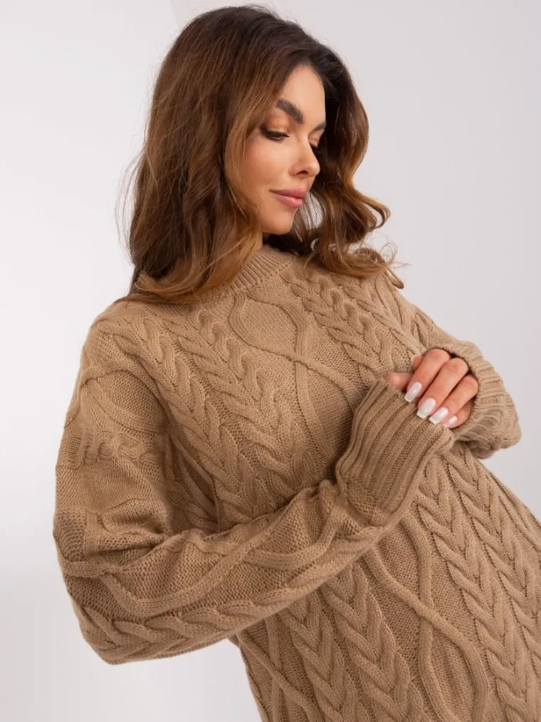 Sukienka damska z wełną, beżowa, Rue Paris