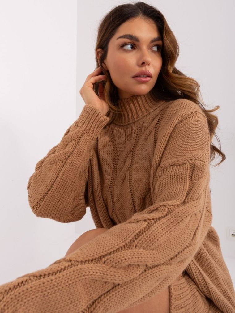 Sukienka damska z wełną, beżowa, Rue Paris