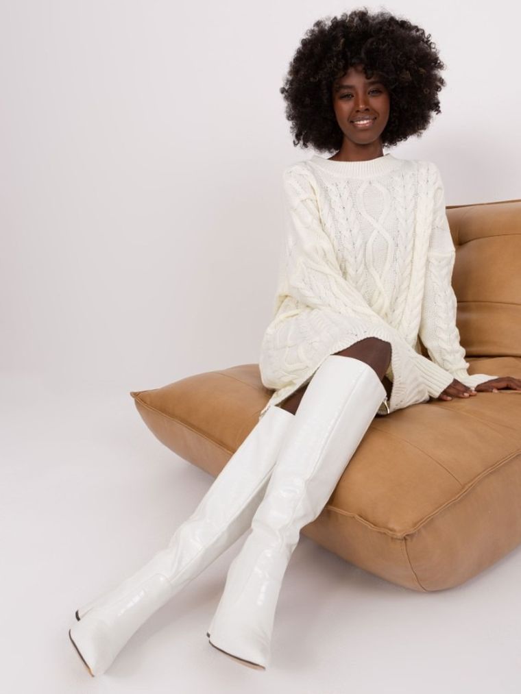 Sukienka damska z wełną, ecru, Rue Paris