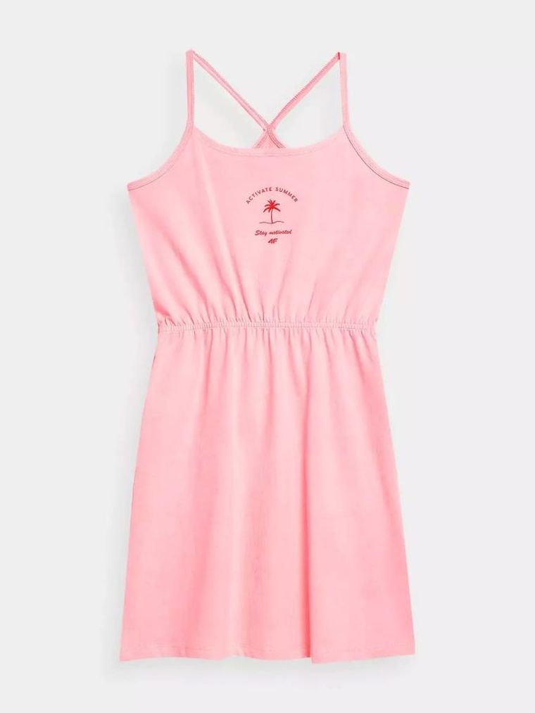 Sukienka dziewczęca na ramiączka, różowa, 4F