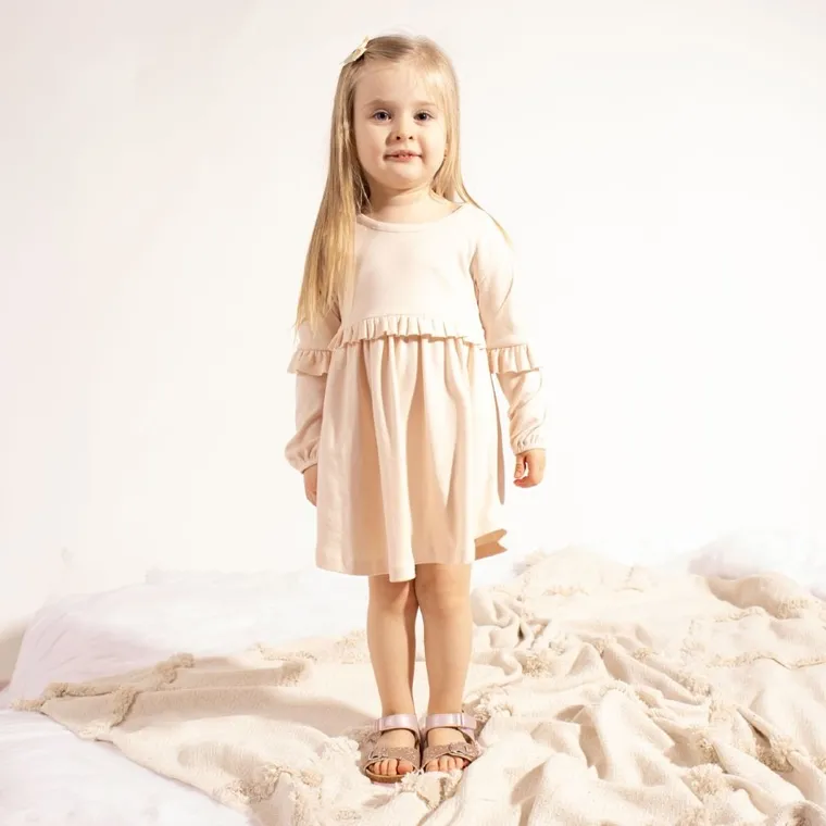Sukienka dziewczęca z długim rękawem, beżowa, Nicol