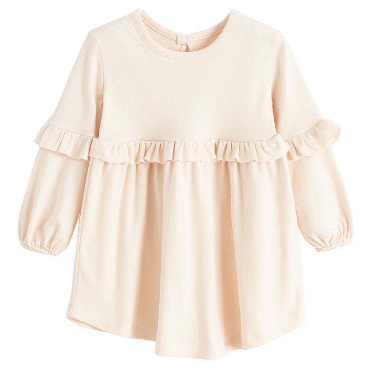 Sukienka dziewczęca z długim rękawem, beżowa, Nicol