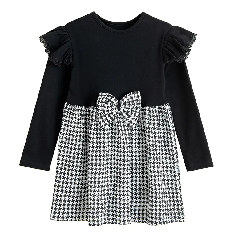 Sukienka dziewczęca z długim rękawem, czarno-biała, Nicol
