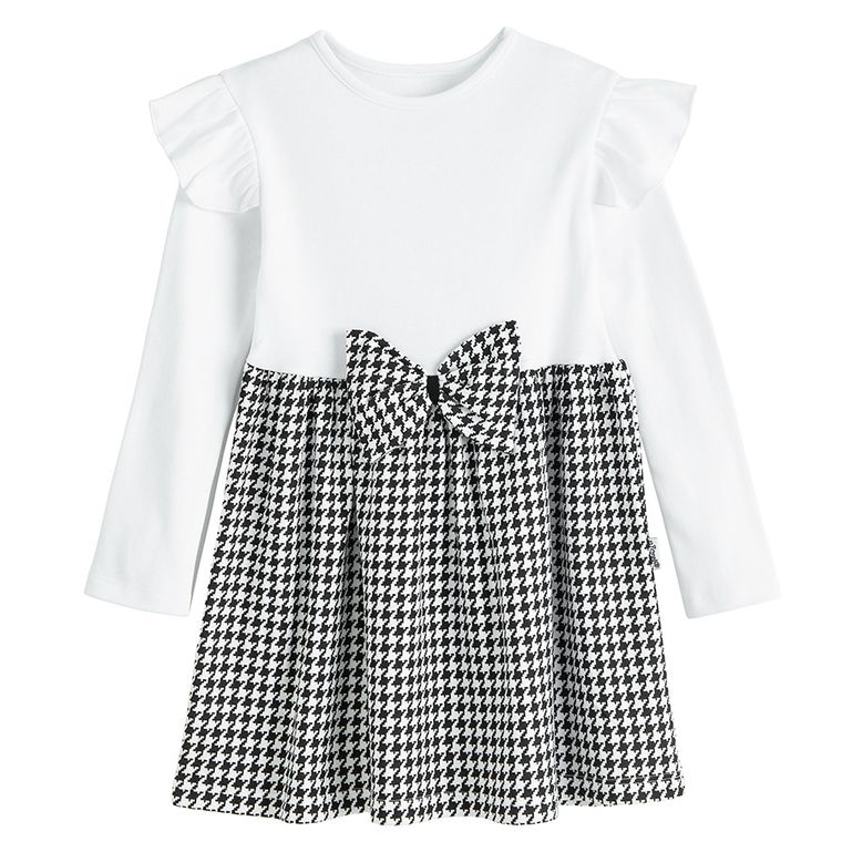 Sukienka dziewczęca z długim rękawem, czarno-biała, Nicol