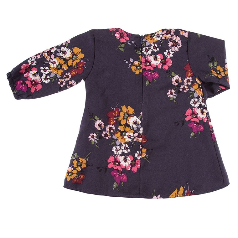 Sukienka dziewczęca z długim rękawem, granatowa, kwiaty, Eevi