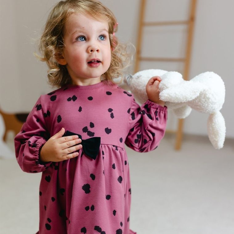 Sukienka dziewczęca z długim rękawem, różowa, Eevi
