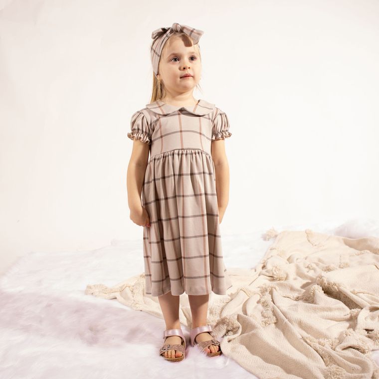 Sukienka dziewczęca z krótkim rękawem, beżowa, Nicol