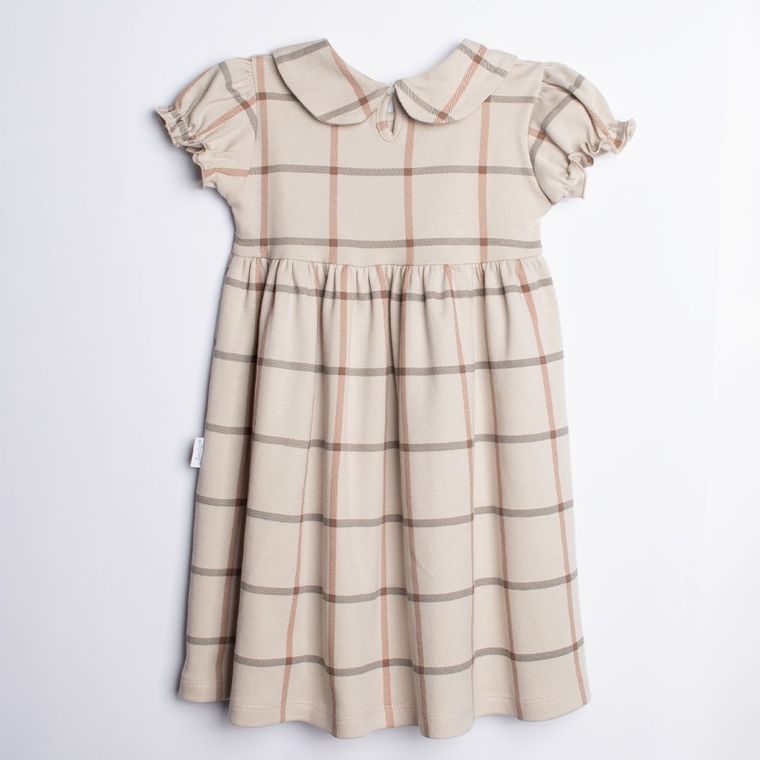 Sukienka dziewczęca z krótkim rękawem, beżowa, Nicol