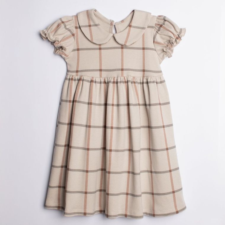 Sukienka dziewczęca z krótkim rękawem, beżowa, Nicol