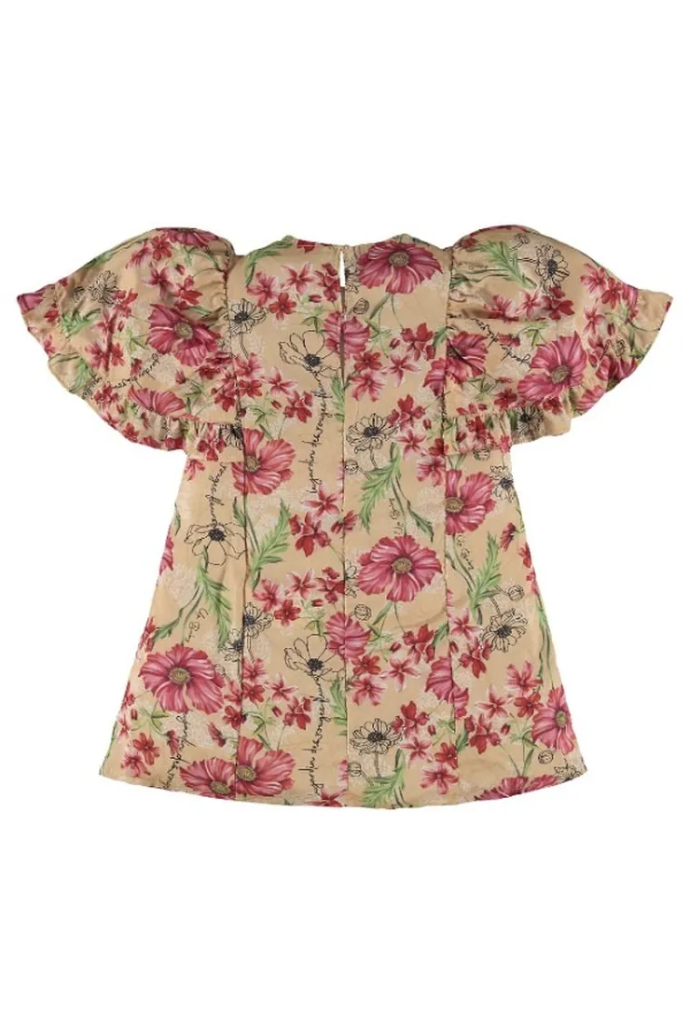 Sukienka dziewczęca z krótkim rękawem, beżowa, Up Baby