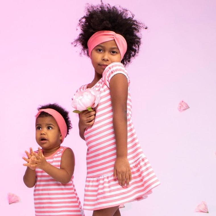 Sukienka dziewczęca z krótkim rękawem, biało-koralowa, Nicol