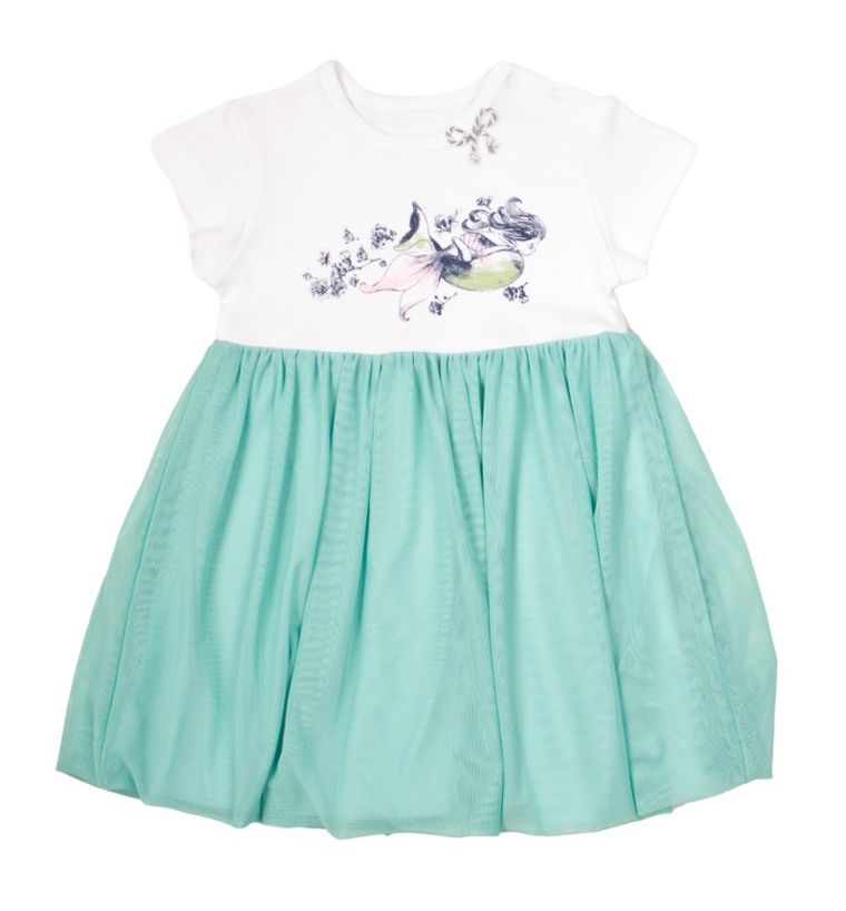 Sukienka dziewczęca z krótkim rękawem, biało-miętowa, Nicol