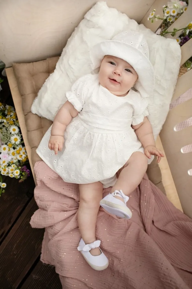 Sukienka dziewczęca z krótkim rękawem, ecru, Charlotte, Pinokio