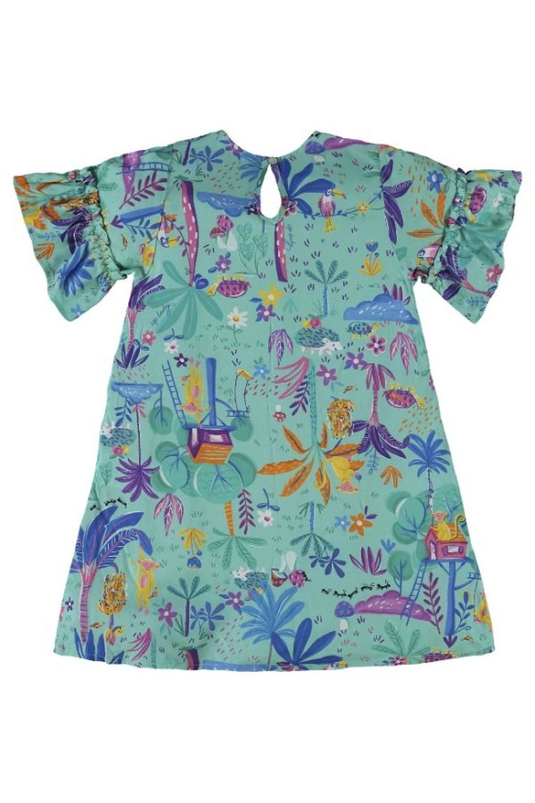 Sukienka dziewczęca z krótkim rękawem, turkusowa, Up Baby