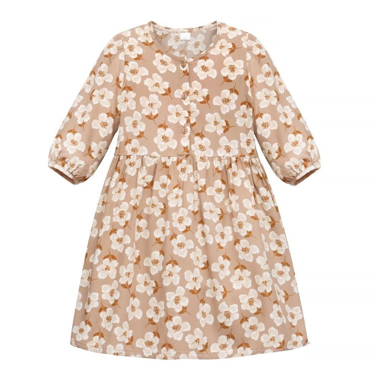 Sukienka dziewczęca z rękawem 3/4, beżowa, Pinokio