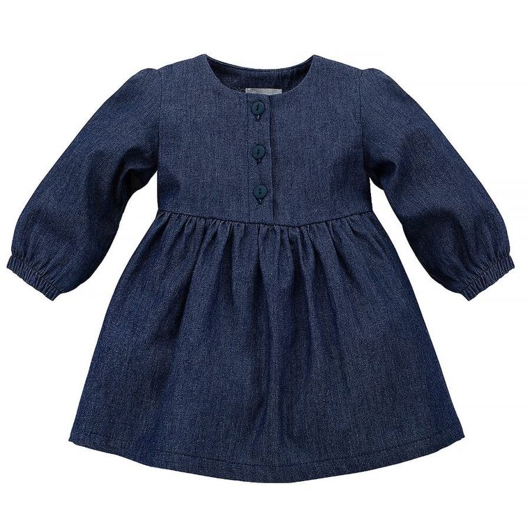 Sukienka jeansowa dziewczęca z długim rękawem, ciemny denim, Pinokio
