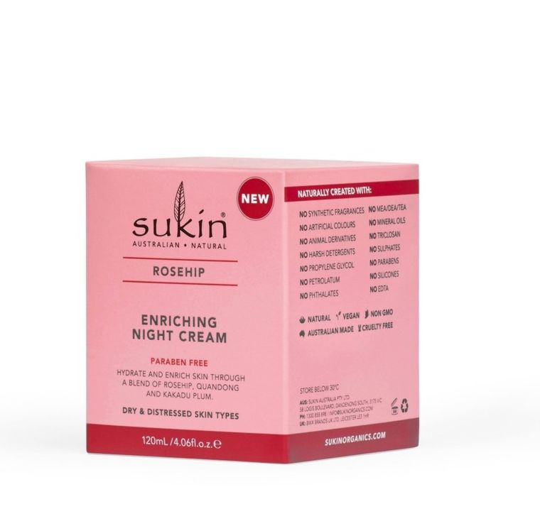 Sukin, Rosehip, wzbogacający, krem na noc, 120 ml