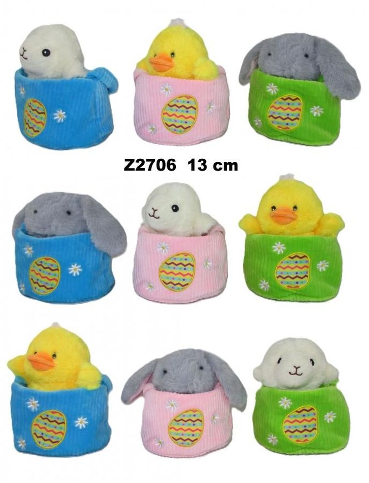 Sun-Day, Zwierzątko wielkanocne w koszyczku, maskotka, 13 cm, 1 szt.