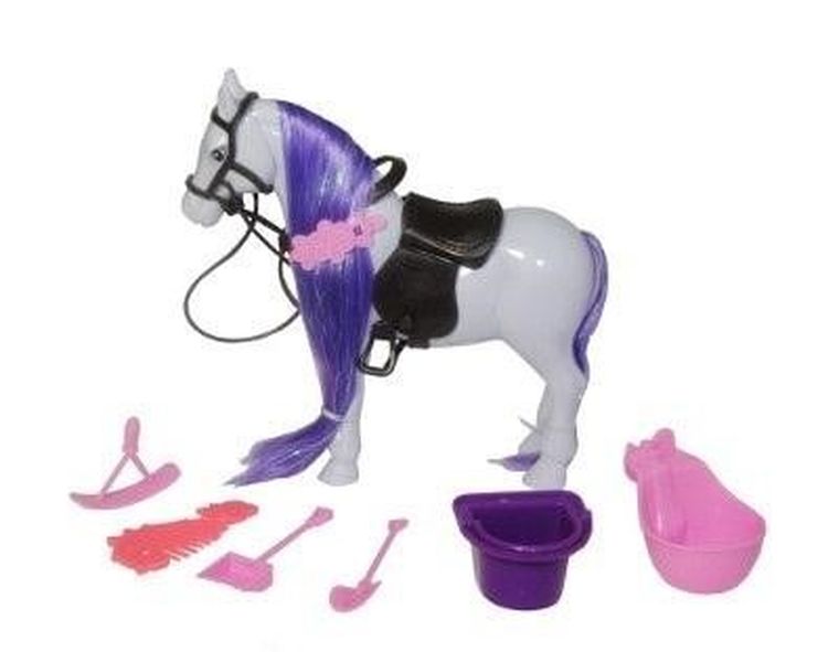 Swede, koń z kolorową grzywą, zestaw z akcesoriami