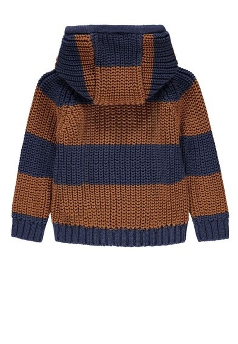Sweter chłopięcy z kapturem, rozpinany, granatowo-brązowy, pasy, Kanz