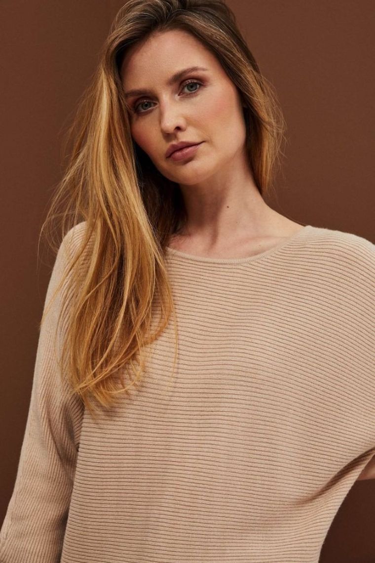 Sweter damski, beżowy, Moodo