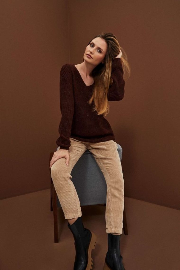 Sweter damski, brązowy, Moodo