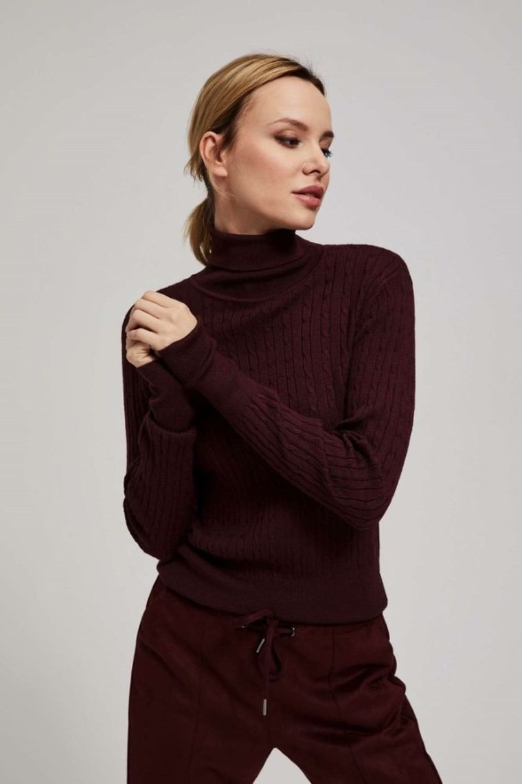 Sweter damski, brązowy, Moodo