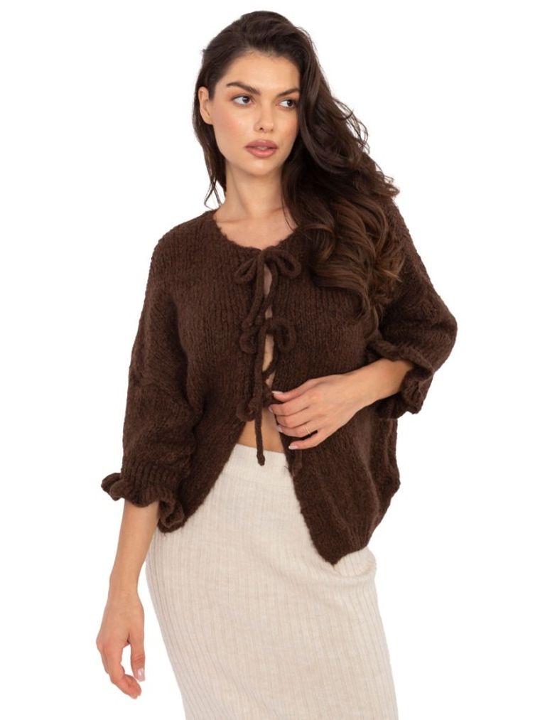 Sweter damski, oversize, brązowy, Italy Moda