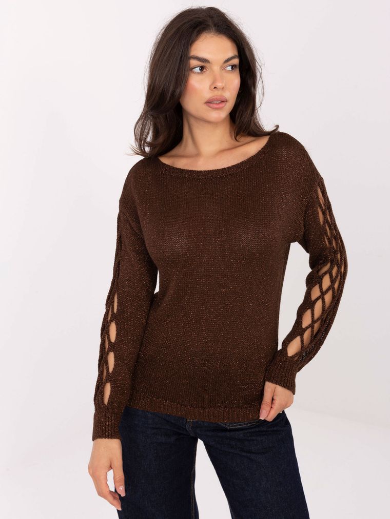 Sweter damski, oversize, brązowy, Italy Moda