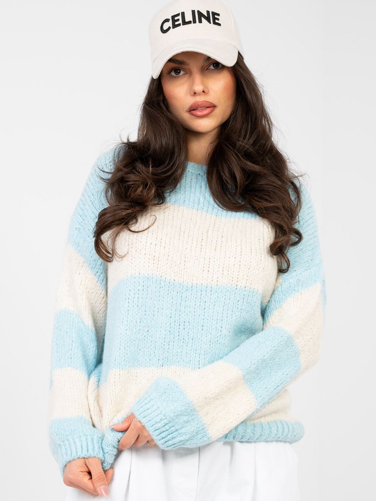 Sweter damski, oversize, niebieski, Italy Moda