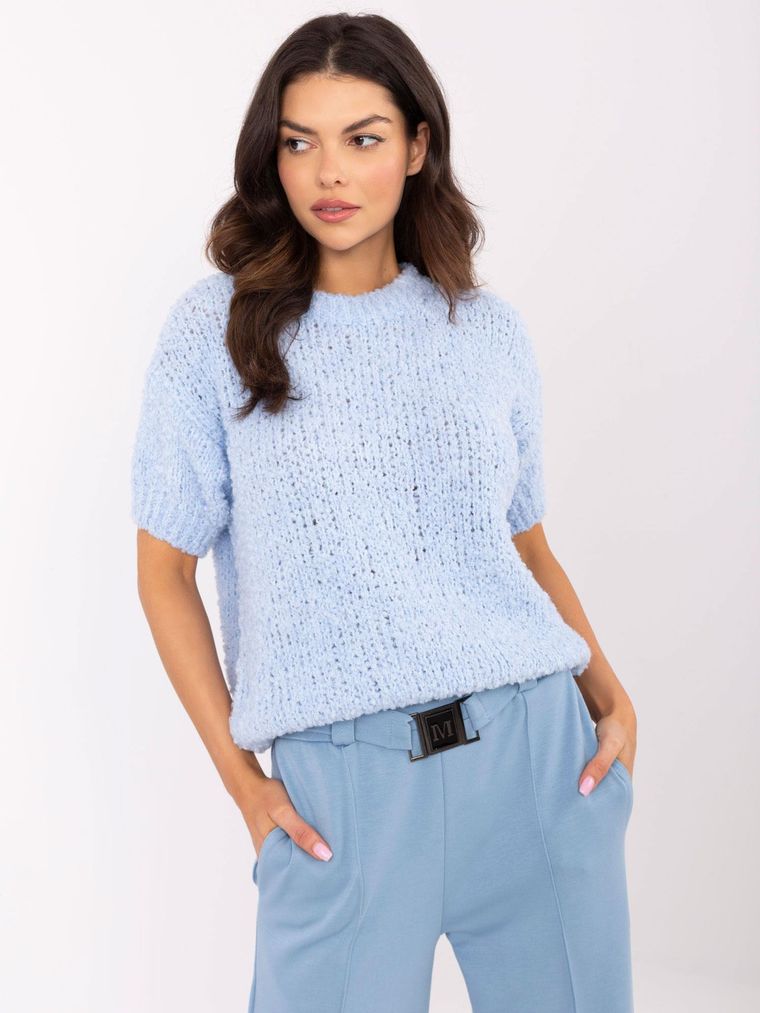 Sweter damski, oversize, niebieski, Italy Moda