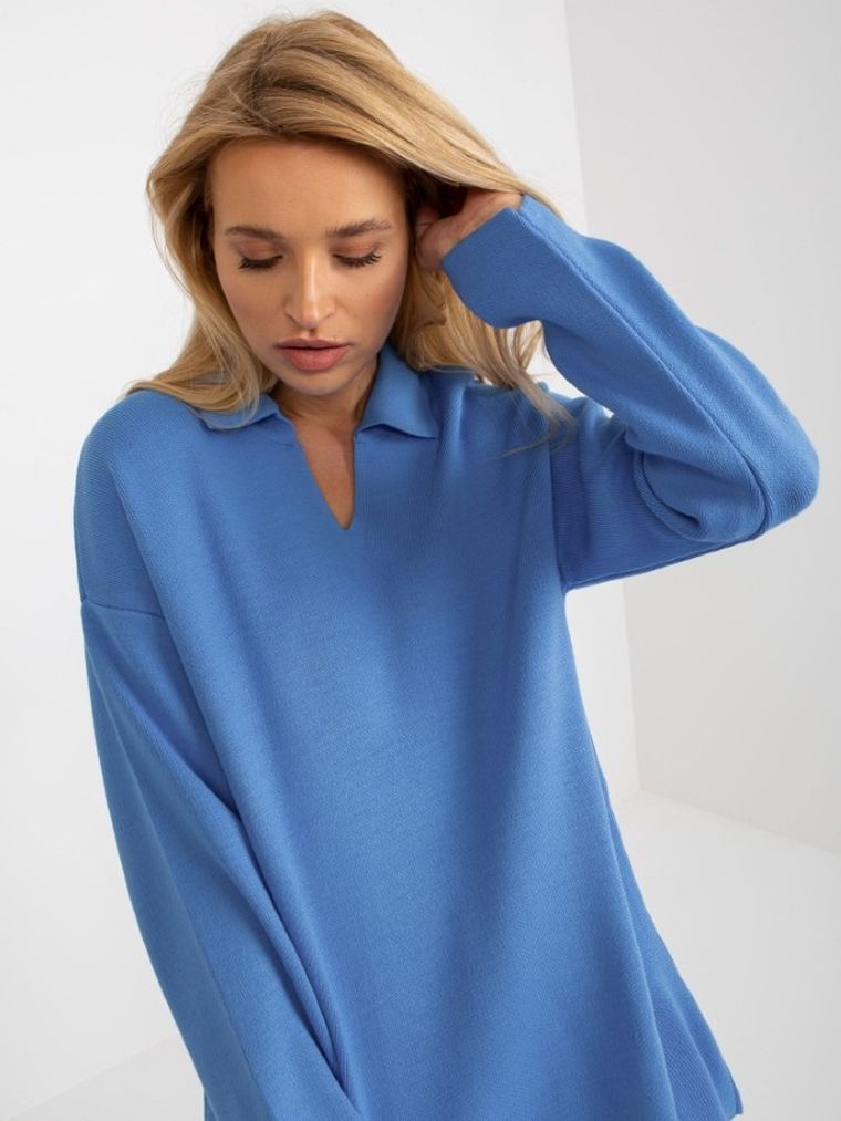 Sweter damski, oversize, niebieski, Rue Paris