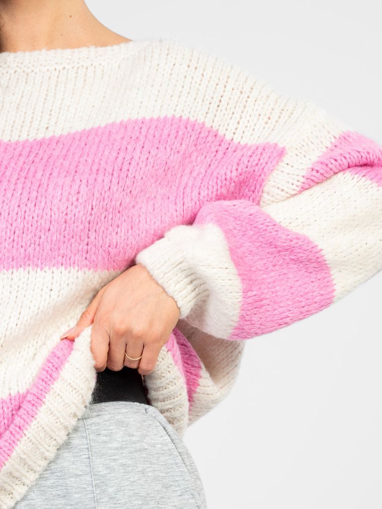 Sweter damski, oversize, różowy, Italy Moda