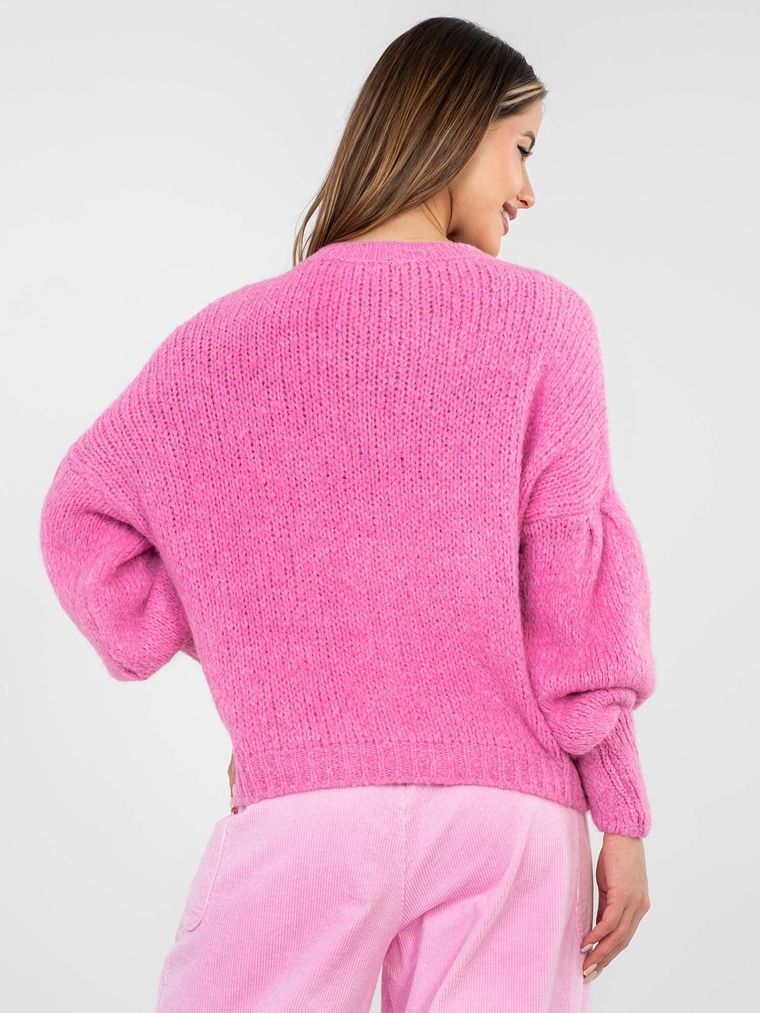 Sweter damski, oversize, różowy, Italy Moda