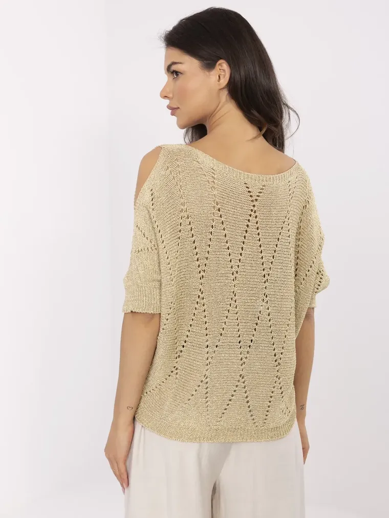 Sweter damski, oversize, złoty, Italy Moda
