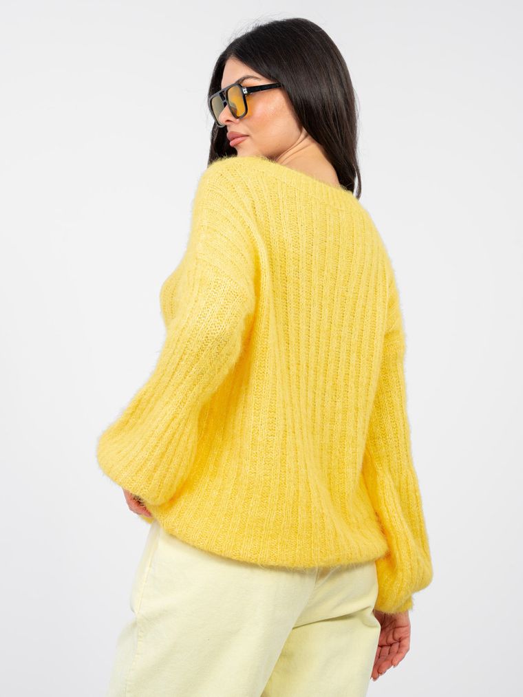Sweter damski, oversize, żółty, Italy Moda